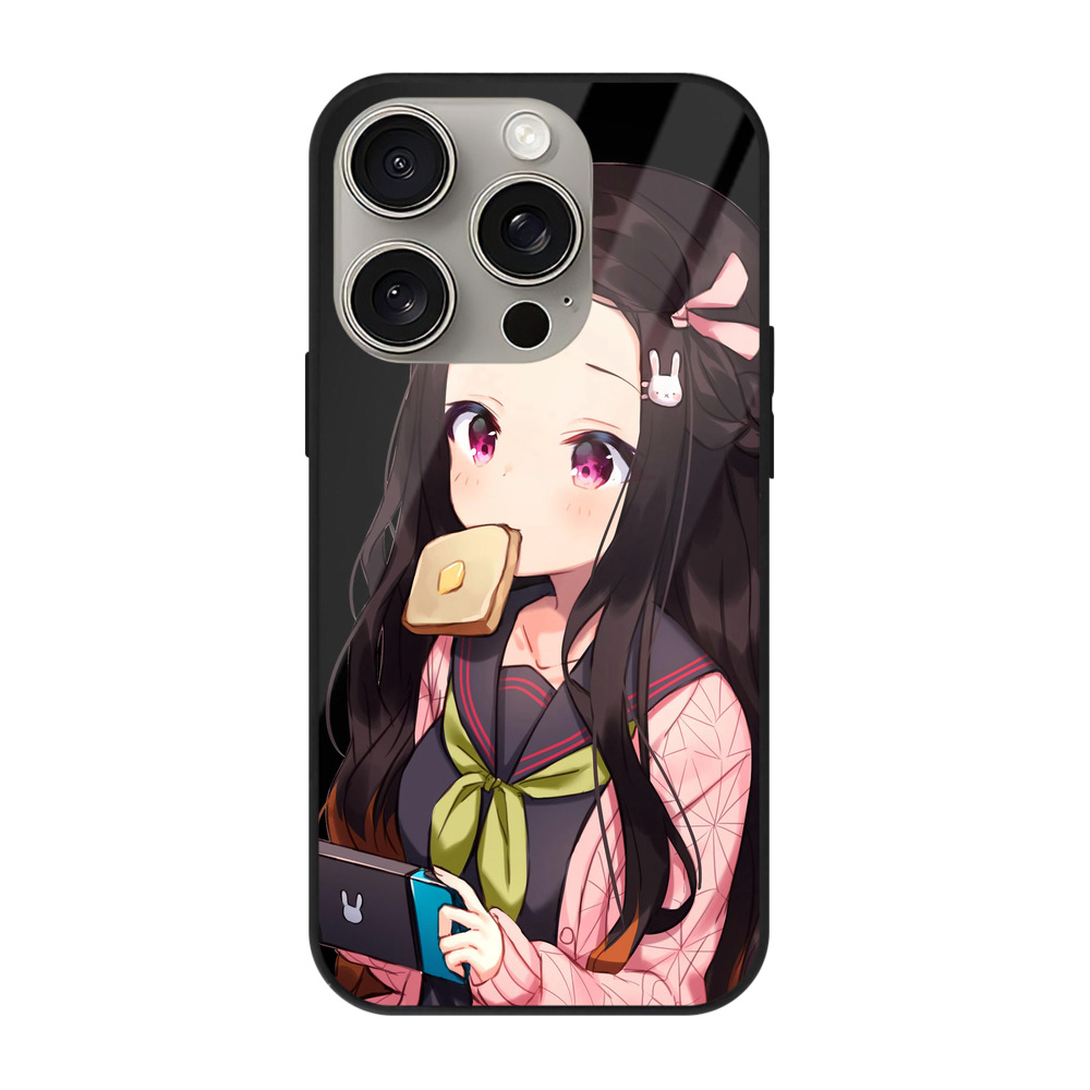 （画像用） 鬼滅の刃（きめつのやいば）竈門 禰󠄀豆子／かまど ねずこ Kamado Nezuko 【iPhone15Pro対応】スマホケース 耐衝撃＆黄変防止 背面ガラス
