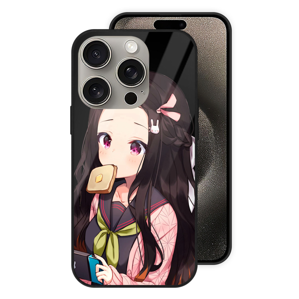 （画像用） 鬼滅の刃（きめつのやいば）竈門 禰󠄀豆子／かまど ねずこ Kamado Nezuko 【iPhone15Pro対応】スマホケース 耐衝撃＆黄変防止 背面ガラス