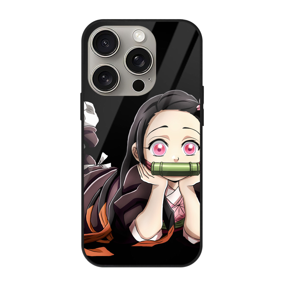 （画像用） 鬼滅の刃（きめつのやいば）竈門 禰󠄀豆子／かまど ねずこ Kamado Nezuko 【iPhone15Pro対応】スマホケース 耐衝撃＆黄変防止 背面ガラス