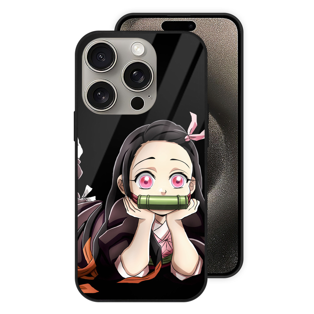 （画像用） 鬼滅の刃（きめつのやいば）竈門 禰󠄀豆子／かまど ねずこ Kamado Nezuko 【iPhone15Pro対応】スマホケース 耐衝撃＆黄変防止 背面ガラス