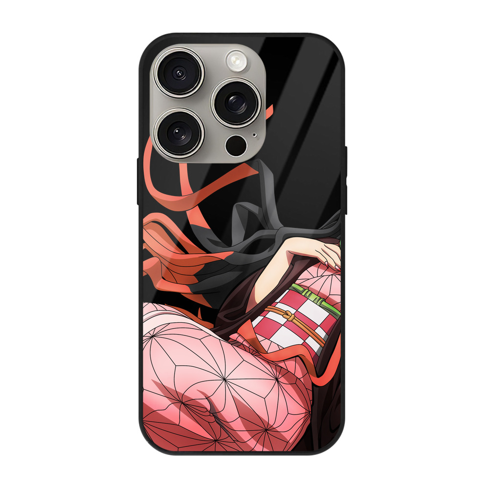 （画像用） 鬼滅の刃（きめつのやいば）竈門 禰󠄀豆子／かまど ねずこ Kamado Nezuko 【iPhone15Pro対応】スマホケース 耐衝撃＆黄変防止 背面ガラス