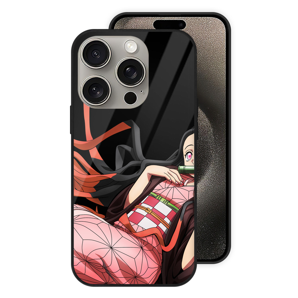 （画像用） 鬼滅の刃（きめつのやいば）竈門 禰󠄀豆子／かまど ねずこ Kamado Nezuko 【iPhone15Pro対応】スマホケース 耐衝撃＆黄変防止 背面ガラス