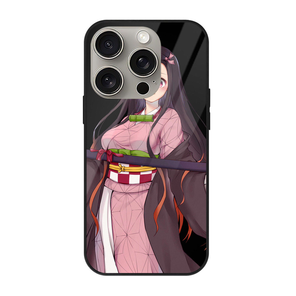 （画像用） 鬼滅の刃（きめつのやいば）竈門 禰󠄀豆子／かまど ねずこ Kamado Nezuko 【iPhone15Pro対応】スマホケース 耐衝撃＆黄変防止 背面ガラス