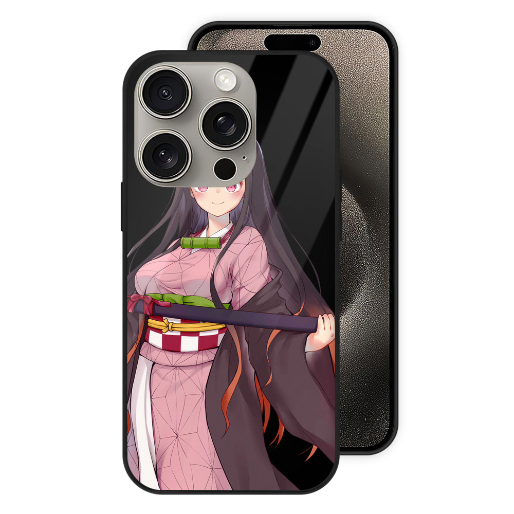 （画像用） 鬼滅の刃（きめつのやいば）竈門 禰󠄀豆子／かまど ねずこ Kamado Nezuko 【iPhone15Pro対応】スマホケース 耐衝撃＆黄変防止 背面ガラス