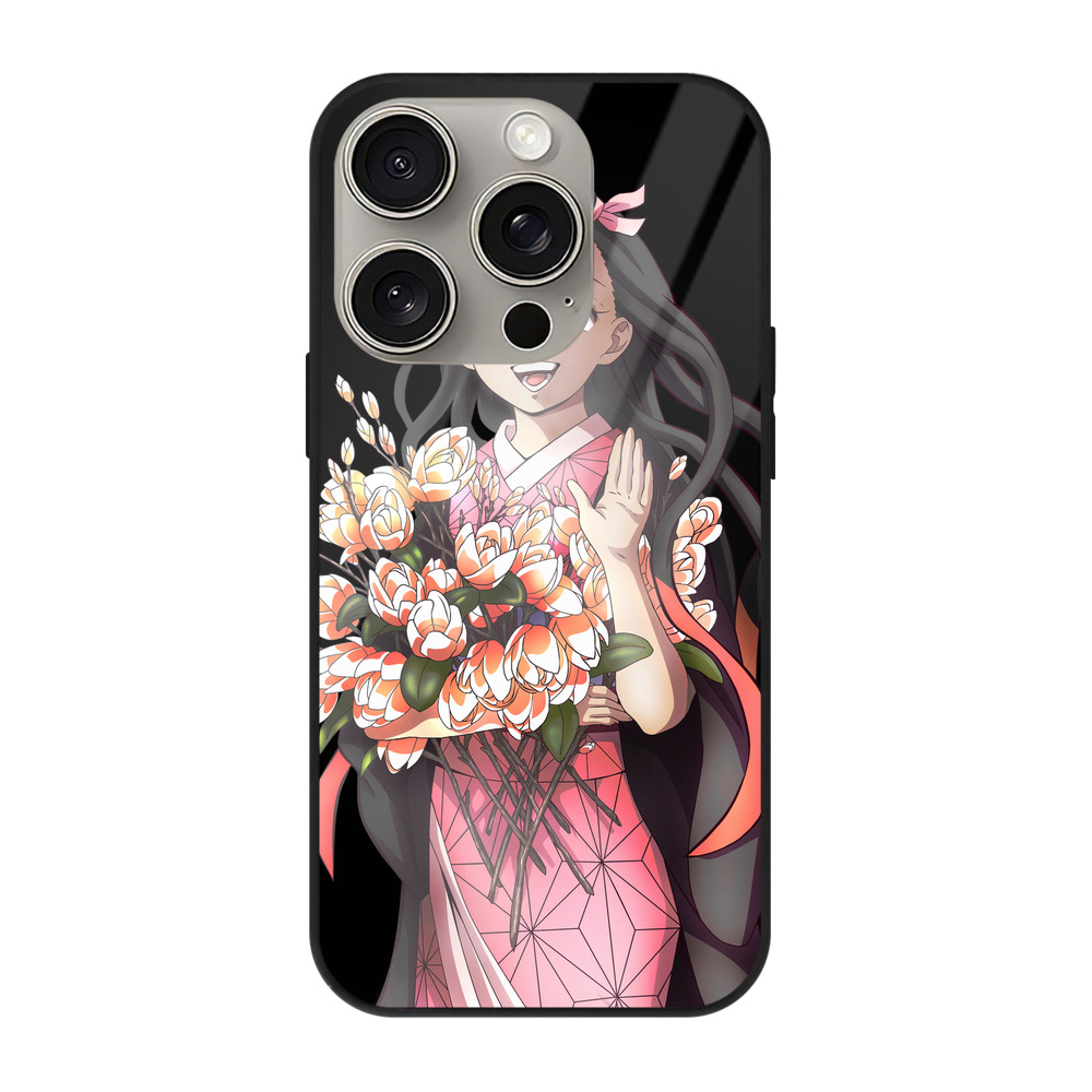 （画像用） 鬼滅の刃（きめつのやいば）竈門 禰󠄀豆子／かまど ねずこ Kamado Nezuko 【iPhone15Pro対応】スマホケース 耐衝撃＆黄変防止 背面ガラス