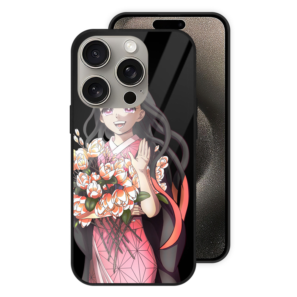 （画像用） 鬼滅の刃（きめつのやいば）竈門 禰󠄀豆子／かまど ねずこ Kamado Nezuko 【iPhone15Pro対応】スマホケース 耐衝撃＆黄変防止 背面ガラス