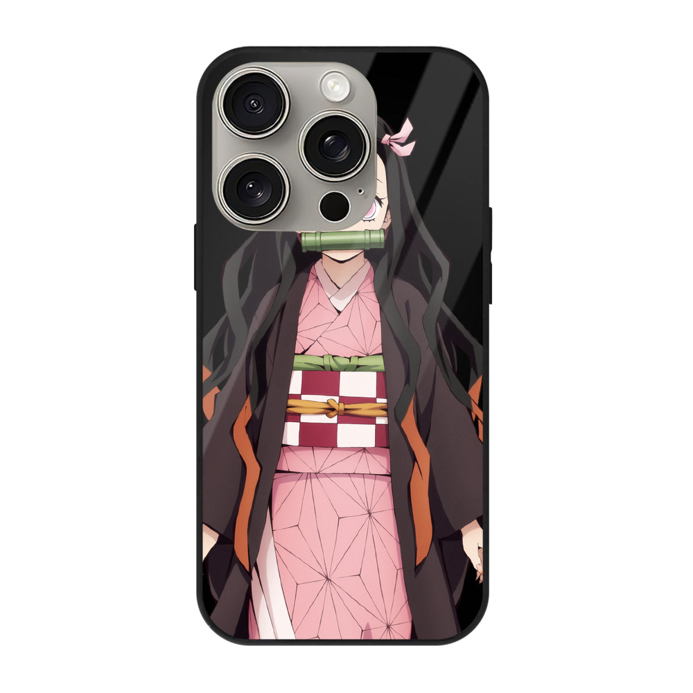 （画像用） 鬼滅の刃（きめつのやいば）竈門 禰󠄀豆子／かまど ねずこ Kamado Nezuko 【iPhone15Pro対応】スマホケース 耐衝撃＆黄変防止 背面ガラス