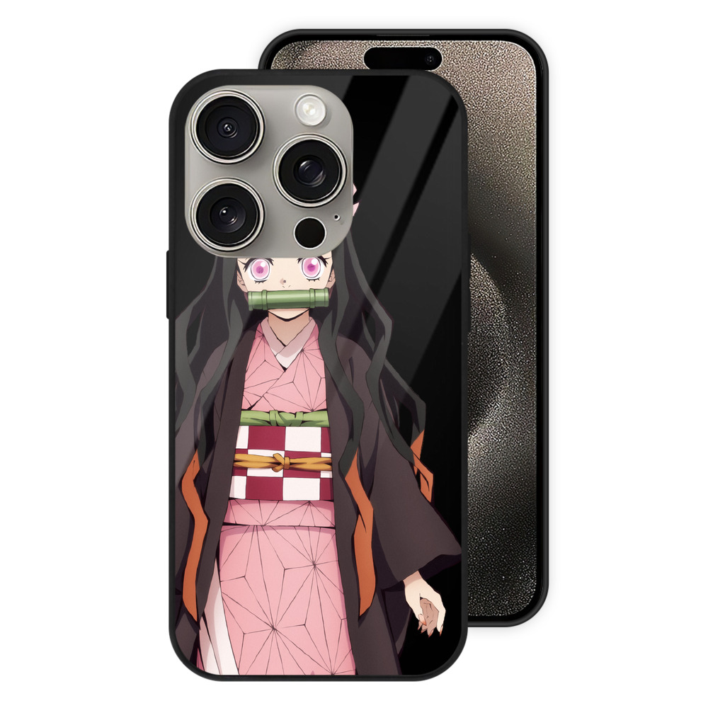 （画像用） 鬼滅の刃（きめつのやいば）竈門 禰󠄀豆子／かまど ねずこ Kamado Nezuko 【iPhone15Pro対応】スマホケース 耐衝撃＆黄変防止 背面ガラス