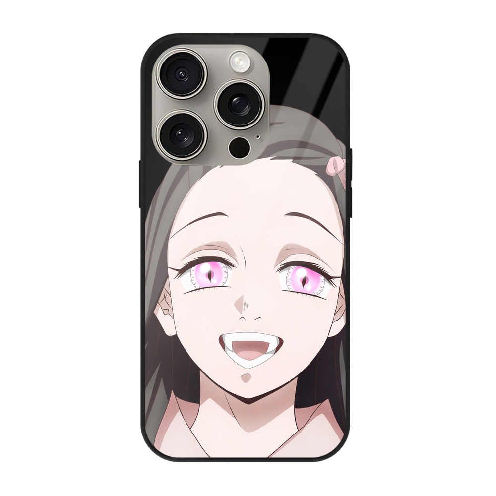 （画像用） 鬼滅の刃（きめつのやいば）竈門 禰󠄀豆子／かまど ねずこ Kamado Nezuko 【iPhone15Pro対応】スマホケース 耐衝撃＆黄変防止 背面ガラス