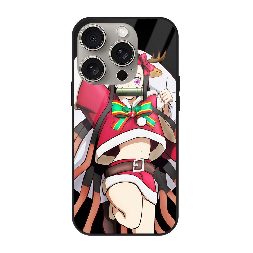（画像用） 鬼滅の刃（きめつのやいば）竈門 禰󠄀豆子／かまど ねずこ Kamado Nezuko 【iPhone15Pro対応】スマホケース 耐衝撃＆黄変防止 背面ガラス