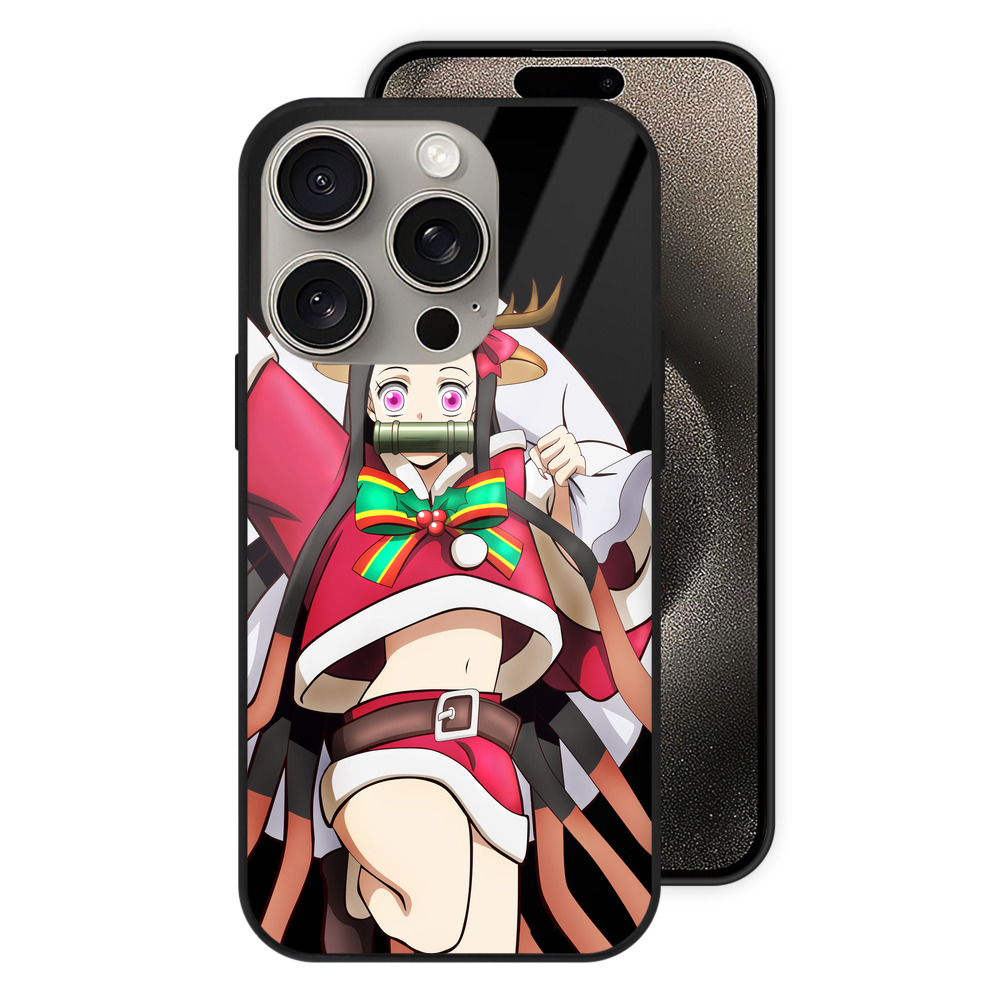 （画像用） 鬼滅の刃（きめつのやいば）竈門 禰󠄀豆子／かまど ねずこ Kamado Nezuko 【iPhone15Pro対応】スマホケース 耐衝撃＆黄変防止 背面ガラス