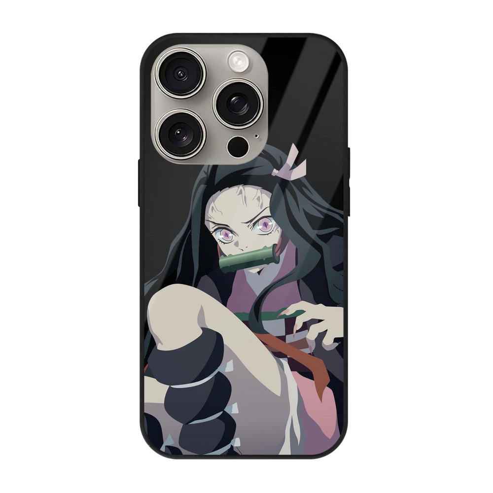 （画像用） 鬼滅の刃（きめつのやいば）竈門 禰󠄀豆子／かまど ねずこ Kamado Nezuko 【iPhone15Pro対応】スマホケース 耐衝撃＆黄変防止 背面ガラス