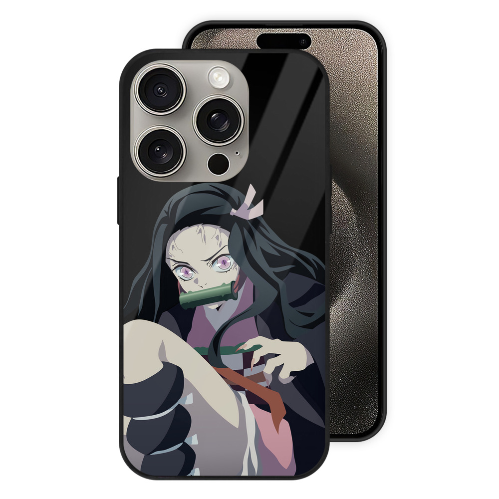 （画像用） 鬼滅の刃（きめつのやいば）竈門 禰󠄀豆子／かまど ねずこ Kamado Nezuko 【iPhone15Pro対応】スマホケース 耐衝撃＆黄変防止 背面ガラス