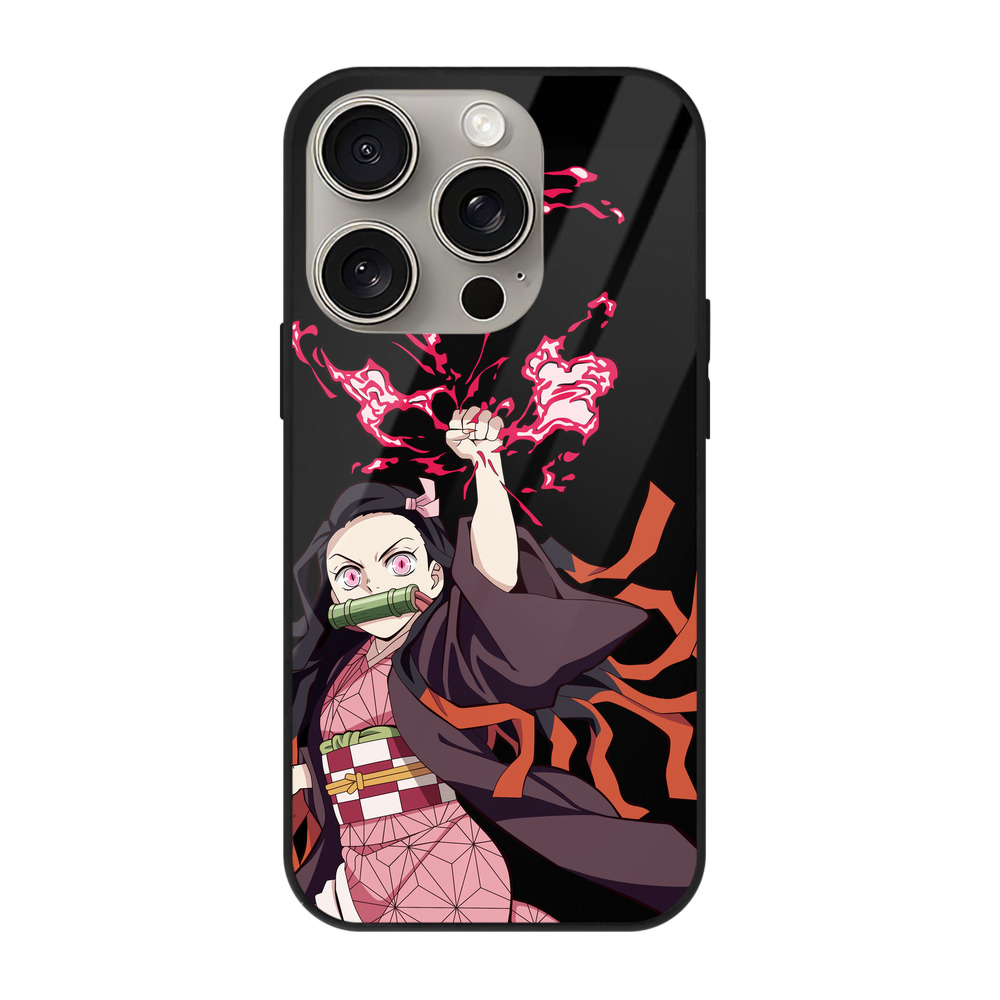 （画像用） 鬼滅の刃（きめつのやいば）竈門 禰󠄀豆子／かまど ねずこ Kamado Nezuko 【iPhone15Pro対応】スマホケース 耐衝撃＆黄変防止 背面ガラス