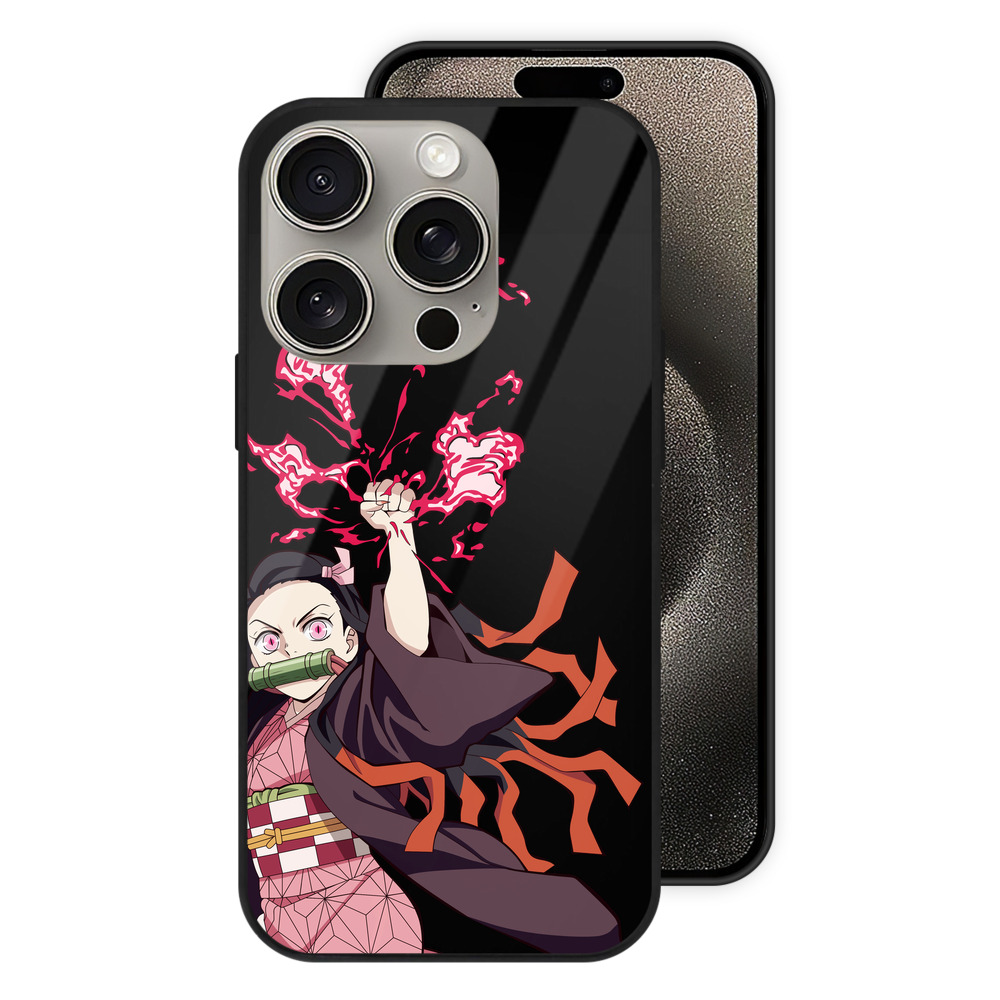 （画像用） 鬼滅の刃（きめつのやいば）竈門 禰󠄀豆子／かまど ねずこ Kamado Nezuko 【iPhone15Pro対応】スマホケース 耐衝撃＆黄変防止 背面ガラス