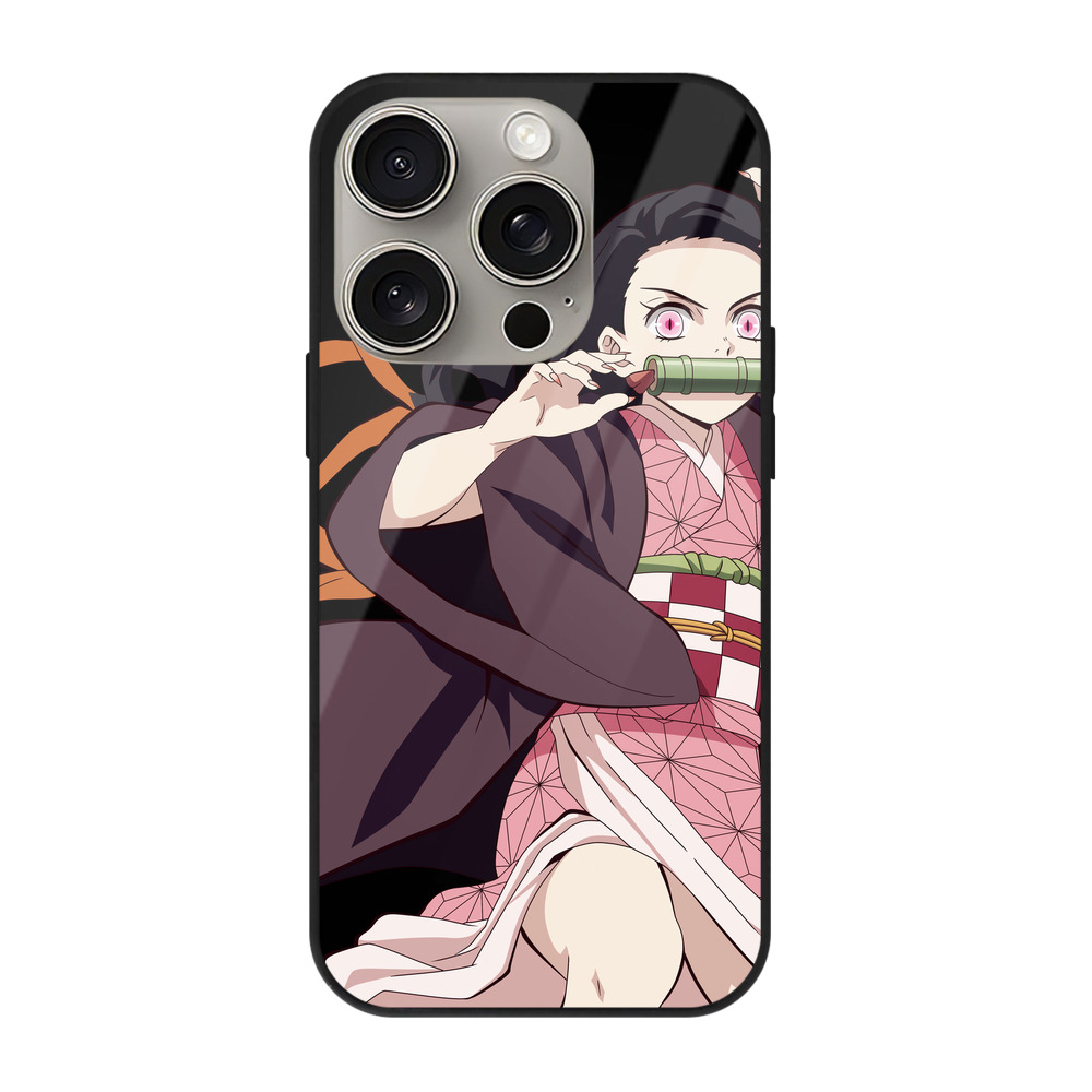 （画像用） 鬼滅の刃（きめつのやいば）竈門 禰󠄀豆子／かまど ねずこ Kamado Nezuko 【iPhone15Pro対応】スマホケース 耐衝撃＆黄変防止 背面ガラス