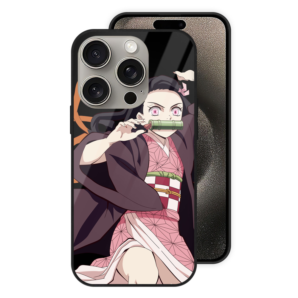 （画像用） 鬼滅の刃（きめつのやいば）竈門 禰󠄀豆子／かまど ねずこ Kamado Nezuko 【iPhone15Pro対応】スマホケース 耐衝撃＆黄変防止 背面ガラス