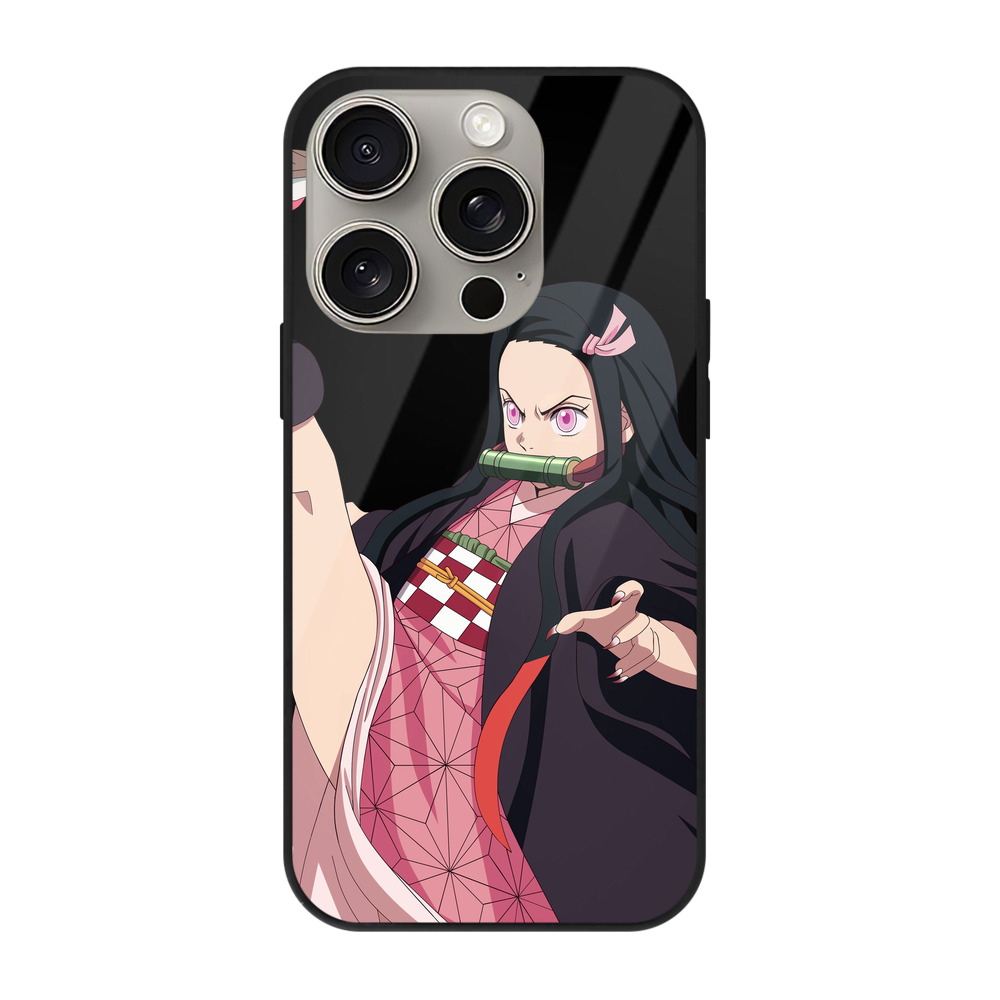 （画像用） 鬼滅の刃（きめつのやいば）竈門 禰󠄀豆子／かまど ねずこ Kamado Nezuko 【iPhone15Pro対応】スマホケース 耐衝撃＆黄変防止 背面ガラス