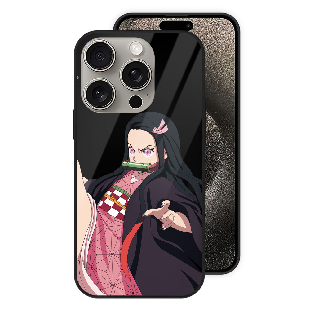 （画像用） 鬼滅の刃（きめつのやいば）竈門 禰󠄀豆子／かまど ねずこ Kamado Nezuko 【iPhone15Pro対応】スマホケース 耐衝撃＆黄変防止 背面ガラス
