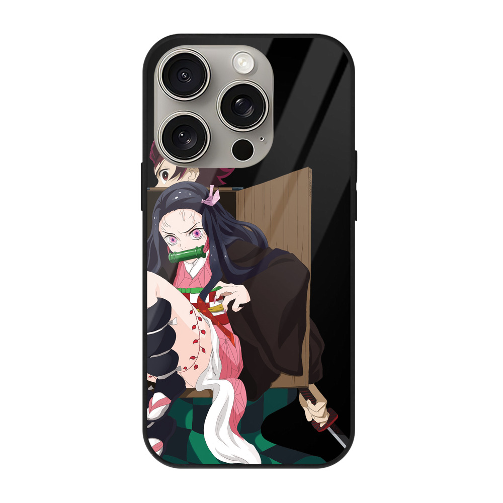 （画像用） 鬼滅の刃（きめつのやいば）竈門 禰󠄀豆子／かまど ねずこ Kamado Nezuko 【iPhone15Pro対応】スマホケース 耐衝撃＆黄変防止 背面ガラス