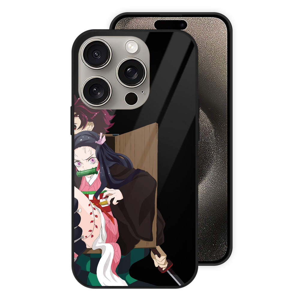 （画像用） 鬼滅の刃（きめつのやいば）竈門 禰󠄀豆子／かまど ねずこ Kamado Nezuko 【iPhone15Pro対応】スマホケース 耐衝撃＆黄変防止 背面ガラス