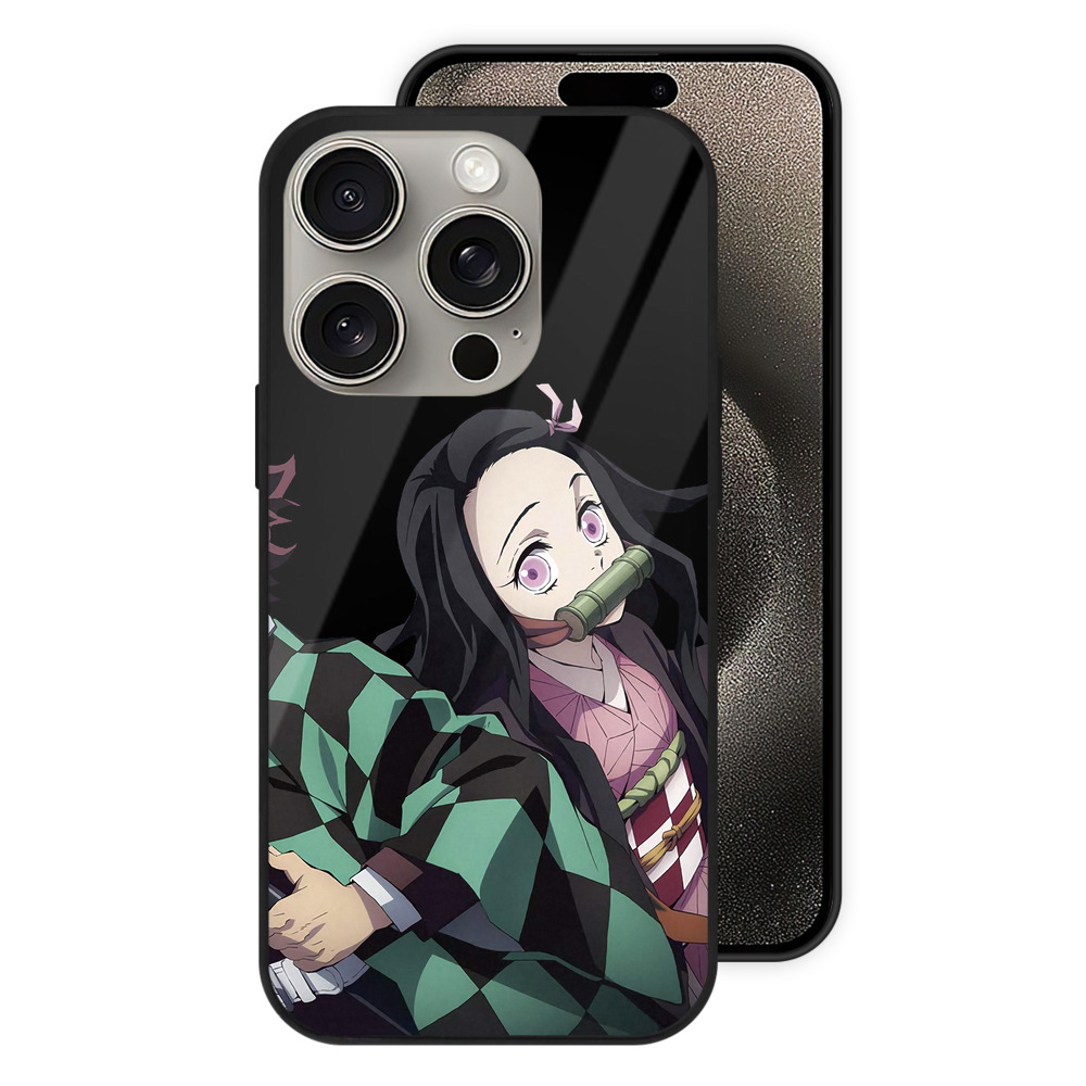 （画像用） 鬼滅の刃（きめつのやいば）竈門 禰󠄀豆子／かまど ねずこ Kamado Nezuko 【iPhone15Pro対応】スマホケース 耐衝撃＆黄変防止 背面ガラス