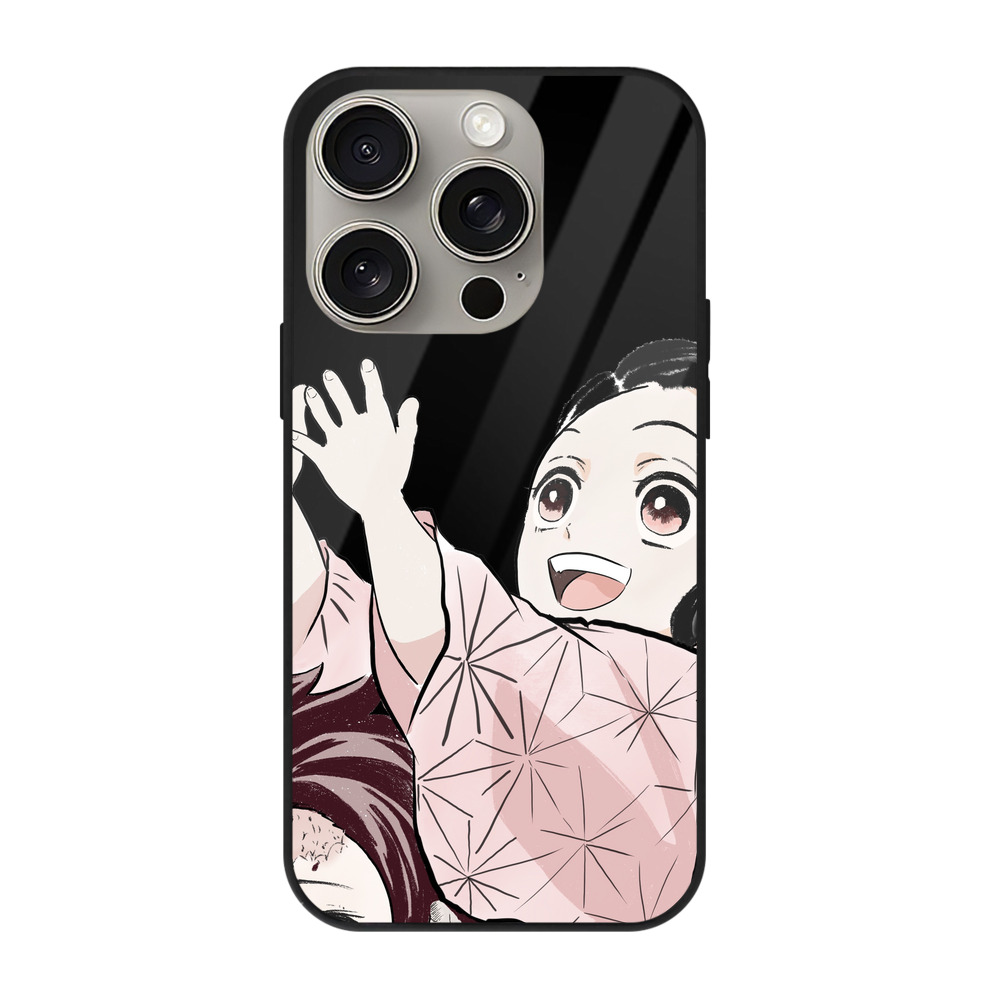 （画像用） 鬼滅の刃（きめつのやいば）竈門 禰󠄀豆子／かまど ねずこ Kamado Nezuko 【iPhone15Pro対応】スマホケース 耐衝撃＆黄変防止 背面ガラス