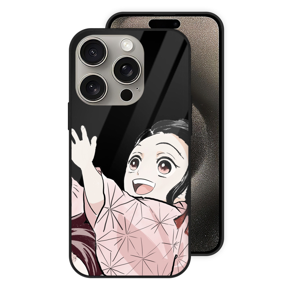 （画像用） 鬼滅の刃（きめつのやいば）竈門 禰󠄀豆子／かまど ねずこ Kamado Nezuko 【iPhone15Pro対応】スマホケース 耐衝撃＆黄変防止 背面ガラス