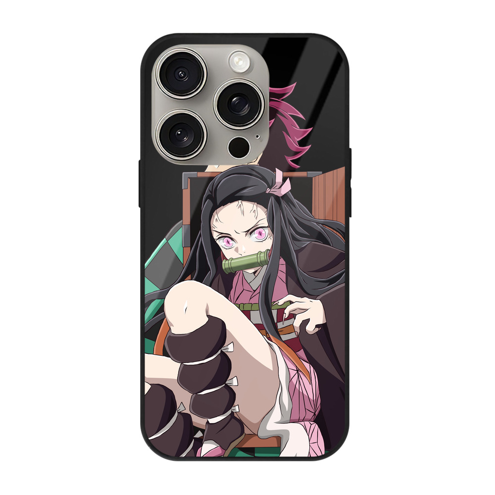 （画像用） 鬼滅の刃（きめつのやいば）竈門 禰󠄀豆子／かまど ねずこ Kamado Nezuko 【iPhone15Pro対応】スマホケース 耐衝撃＆黄変防止 背面ガラス