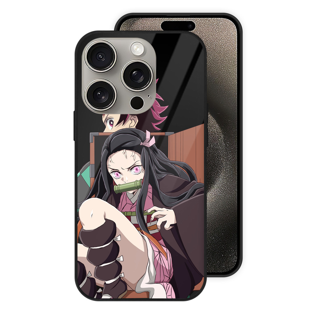（画像用） 鬼滅の刃（きめつのやいば）竈門 禰󠄀豆子／かまど ねずこ Kamado Nezuko 【iPhone15Pro対応】スマホケース 耐衝撃＆黄変防止 背面ガラス