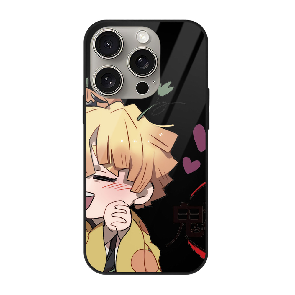 （画像用） 鬼滅の刃（きめつのやいば）我妻 善逸／あがつま ぜんいつ Agatsuma Zenitsu 【iPhone15Pro対応】スマホケース 耐衝撃＆黄変防止 背面ガラス