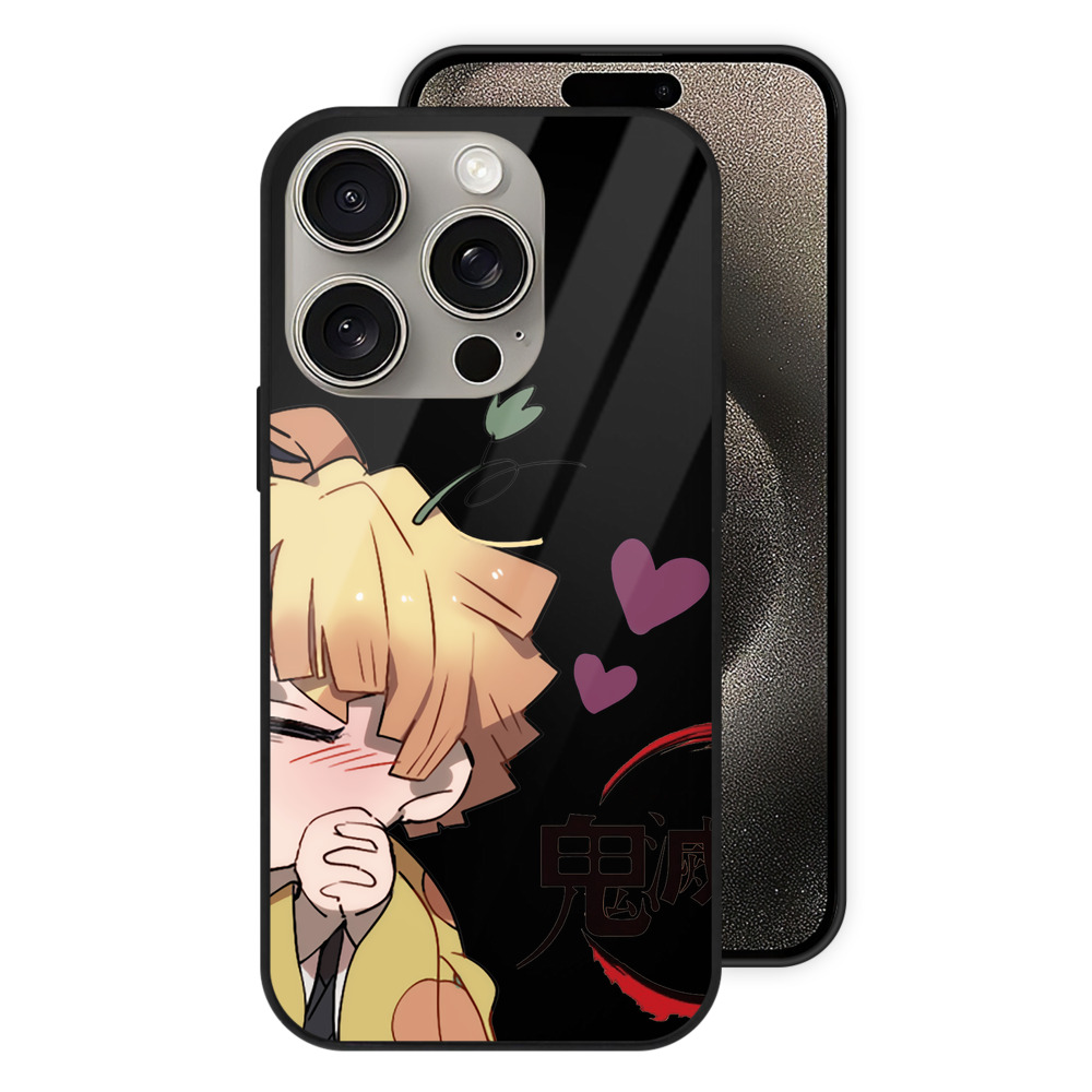 （画像用） 鬼滅の刃（きめつのやいば）我妻 善逸／あがつま ぜんいつ Agatsuma Zenitsu 【iPhone15Pro対応】スマホケース 耐衝撃＆黄変防止 背面ガラス