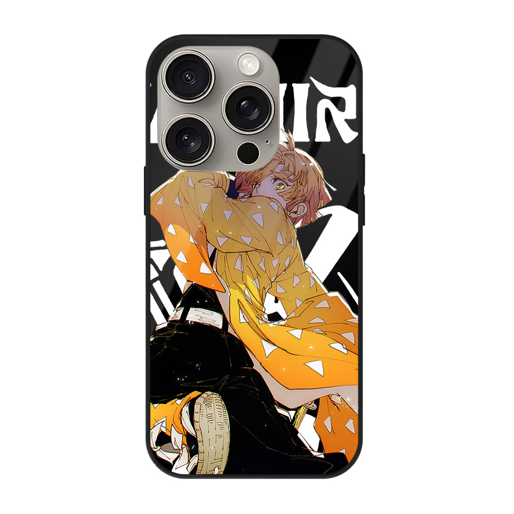 （画像用） 鬼滅の刃（きめつのやいば）我妻 善逸／あがつま ぜんいつ Agatsuma Zenitsu 【iPhone15Pro対応】スマホケース 耐衝撃＆黄変防止 背面ガラス