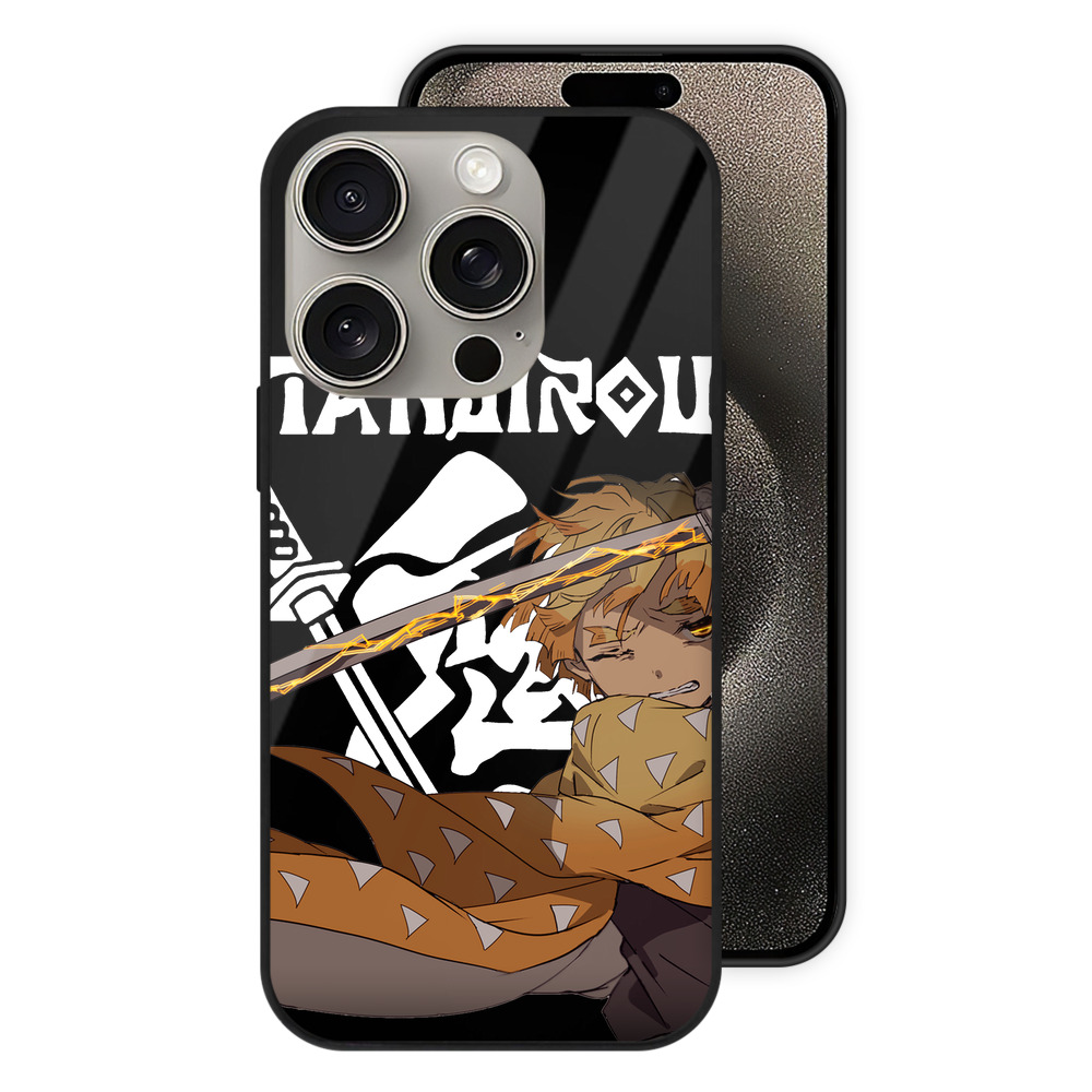 （画像用） 鬼滅の刃（きめつのやいば）我妻 善逸／あがつま ぜんいつ Agatsuma Zenitsu 【iPhone15Pro対応】スマホケース 耐衝撃＆黄変防止 背面ガラス