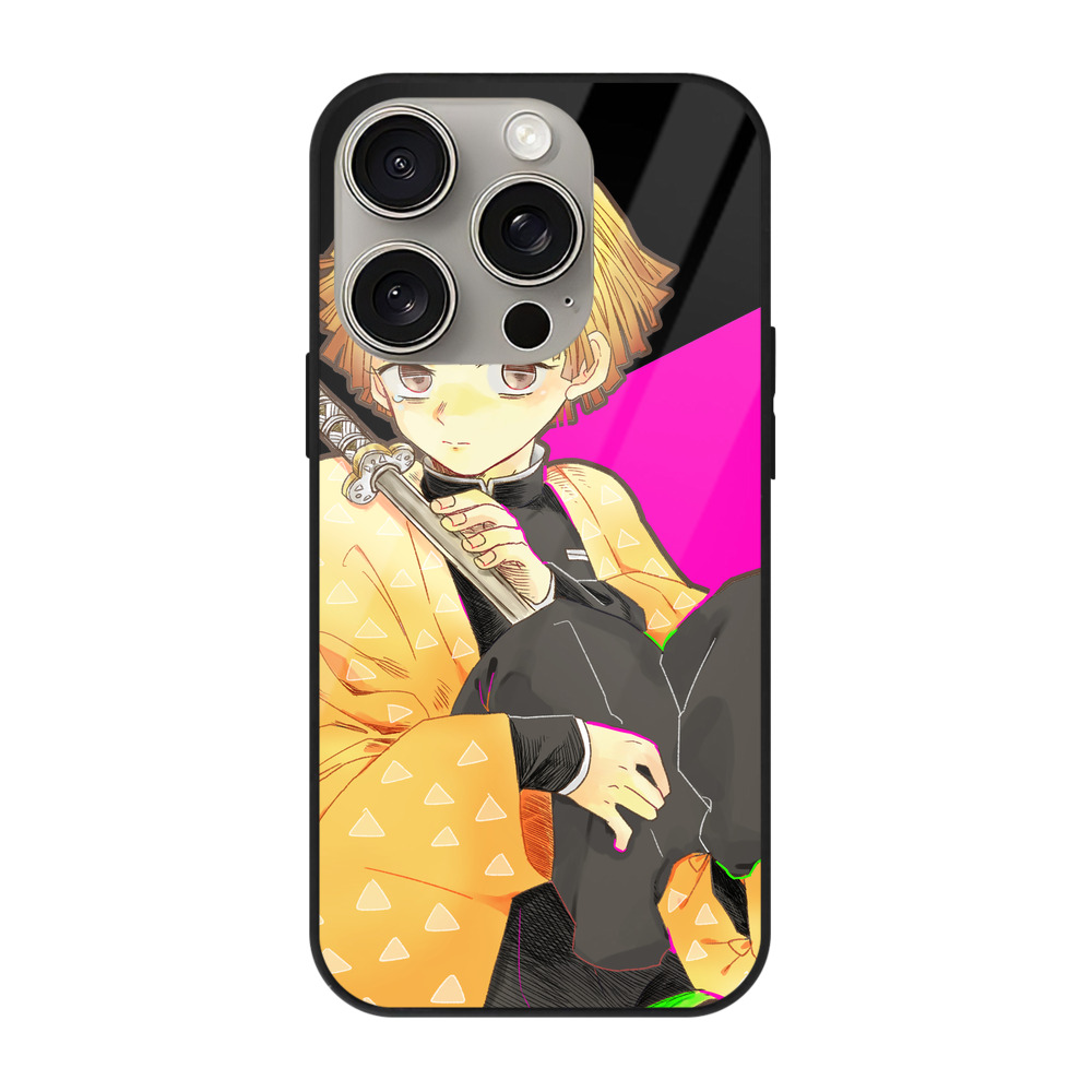 （画像用） 鬼滅の刃（きめつのやいば）我妻 善逸／あがつま ぜんいつ Agatsuma Zenitsu 【iPhone15Pro対応】スマホケース 耐衝撃＆黄変防止 背面ガラス