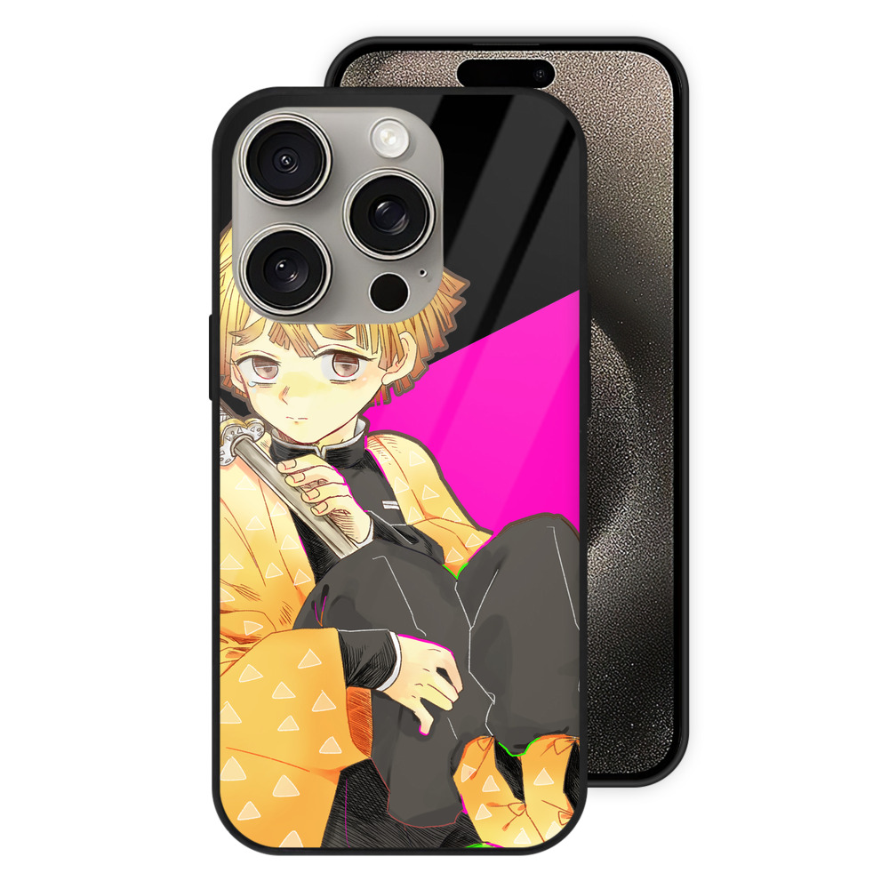 （画像用） 鬼滅の刃（きめつのやいば）我妻 善逸／あがつま ぜんいつ Agatsuma Zenitsu 【iPhone15Pro対応】スマホケース 耐衝撃＆黄変防止 背面ガラス