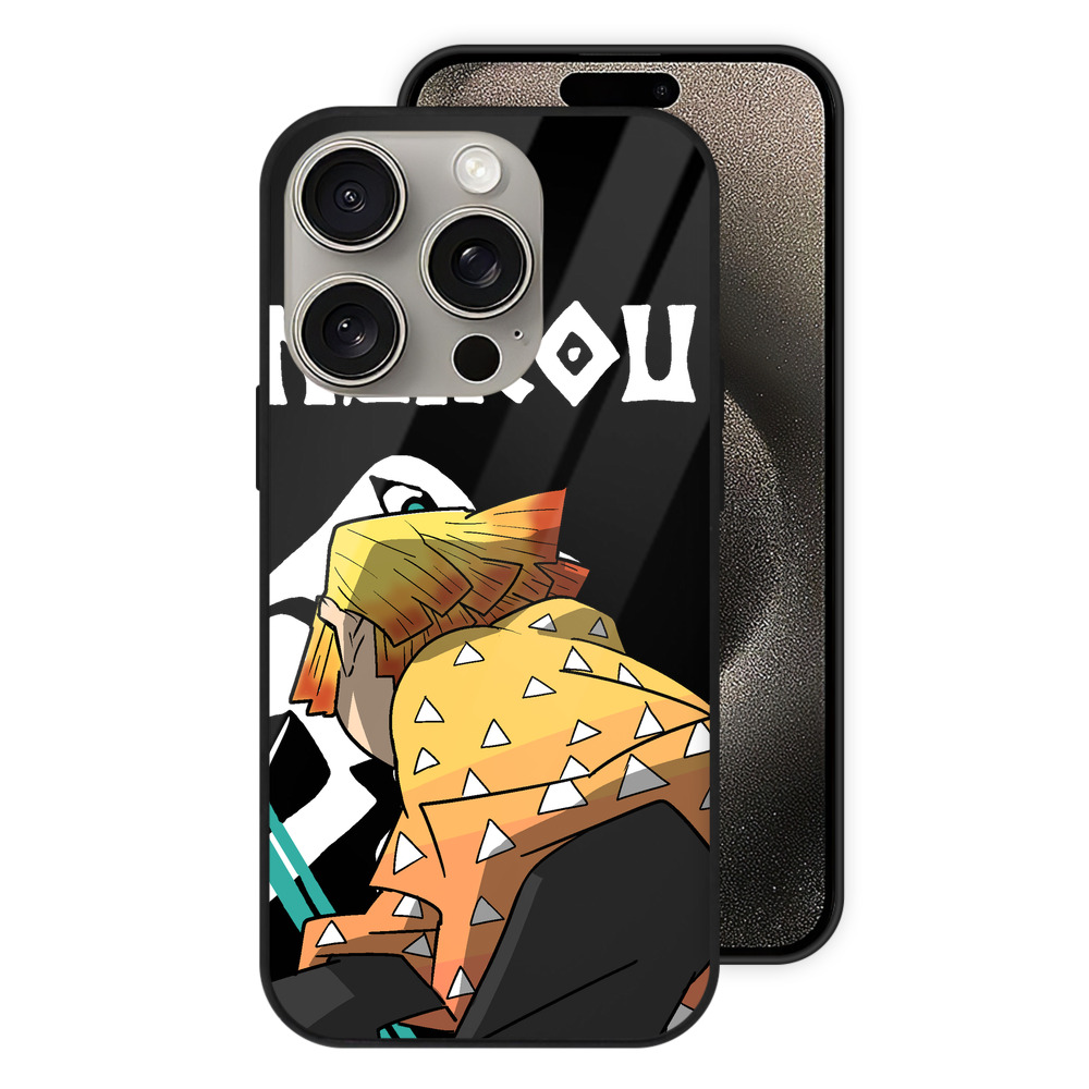 （画像用） 鬼滅の刃（きめつのやいば）我妻 善逸／あがつま ぜんいつ Agatsuma Zenitsu 【iPhone15Pro対応】スマホケース 耐衝撃＆黄変防止 背面ガラス