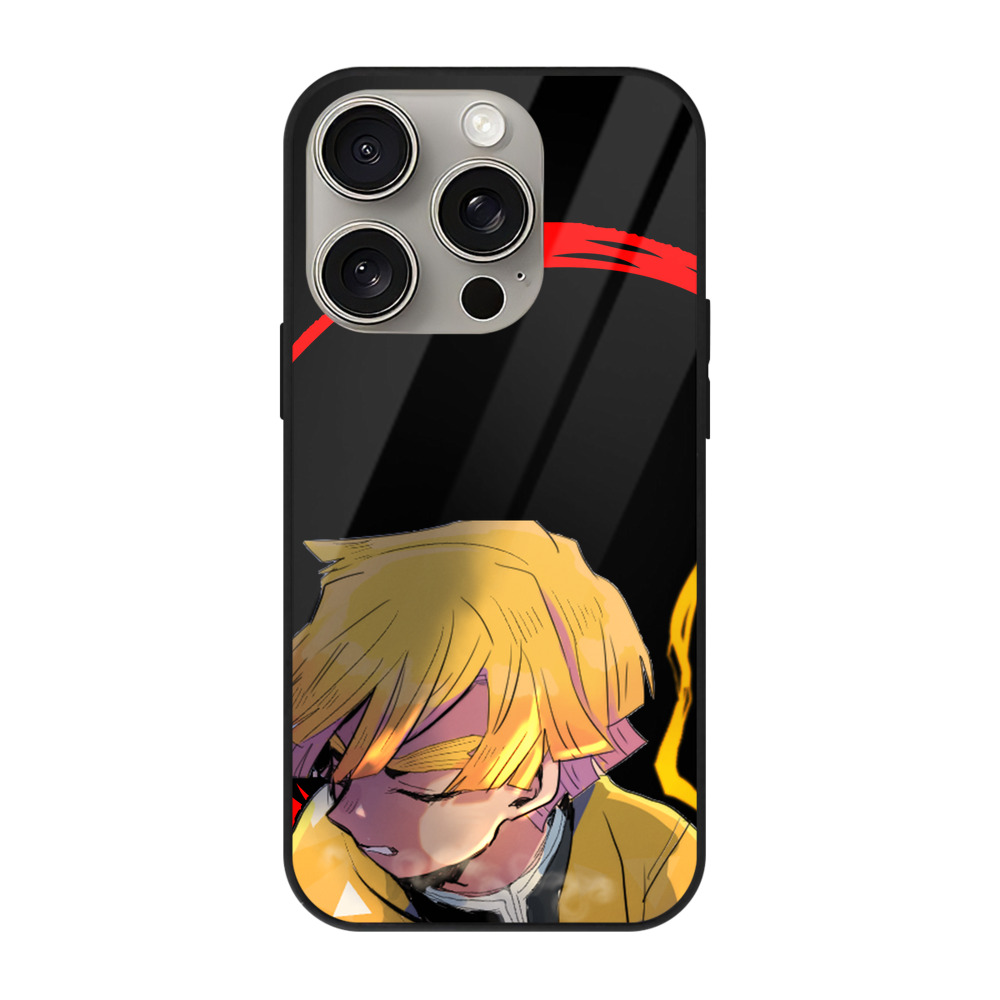 （画像用） 鬼滅の刃（きめつのやいば）我妻 善逸／あがつま ぜんいつ Agatsuma Zenitsu 【iPhone15Pro対応】スマホケース 耐衝撃＆黄変防止 背面ガラス