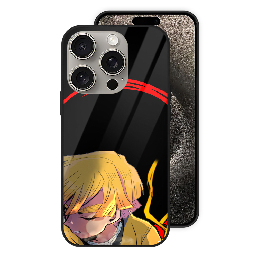 （画像用） 鬼滅の刃（きめつのやいば）我妻 善逸／あがつま ぜんいつ Agatsuma Zenitsu 【iPhone15Pro対応】スマホケース 耐衝撃＆黄変防止 背面ガラス