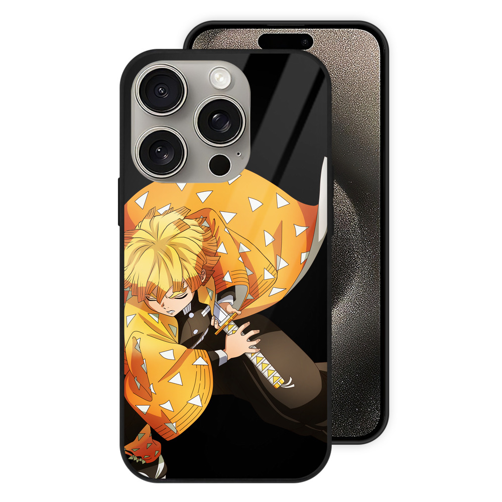 （画像用） 鬼滅の刃（きめつのやいば）我妻 善逸／あがつま ぜんいつ Agatsuma Zenitsu 【iPhone15Pro対応】スマホケース 耐衝撃＆黄変防止 背面ガラス
