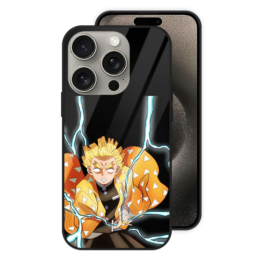 （画像用） 鬼滅の刃（きめつのやいば）我妻 善逸／あがつま ぜんいつ Agatsuma Zenitsu 【iPhone15Pro対応】スマホケース 耐衝撃＆黄変防止 背面ガラス