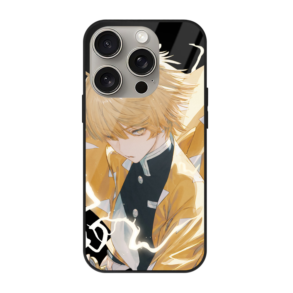 （画像用） 鬼滅の刃（きめつのやいば）我妻 善逸／あがつま ぜんいつ Agatsuma Zenitsu 【iPhone15Pro対応】スマホケース 耐衝撃＆黄変防止 背面ガラス