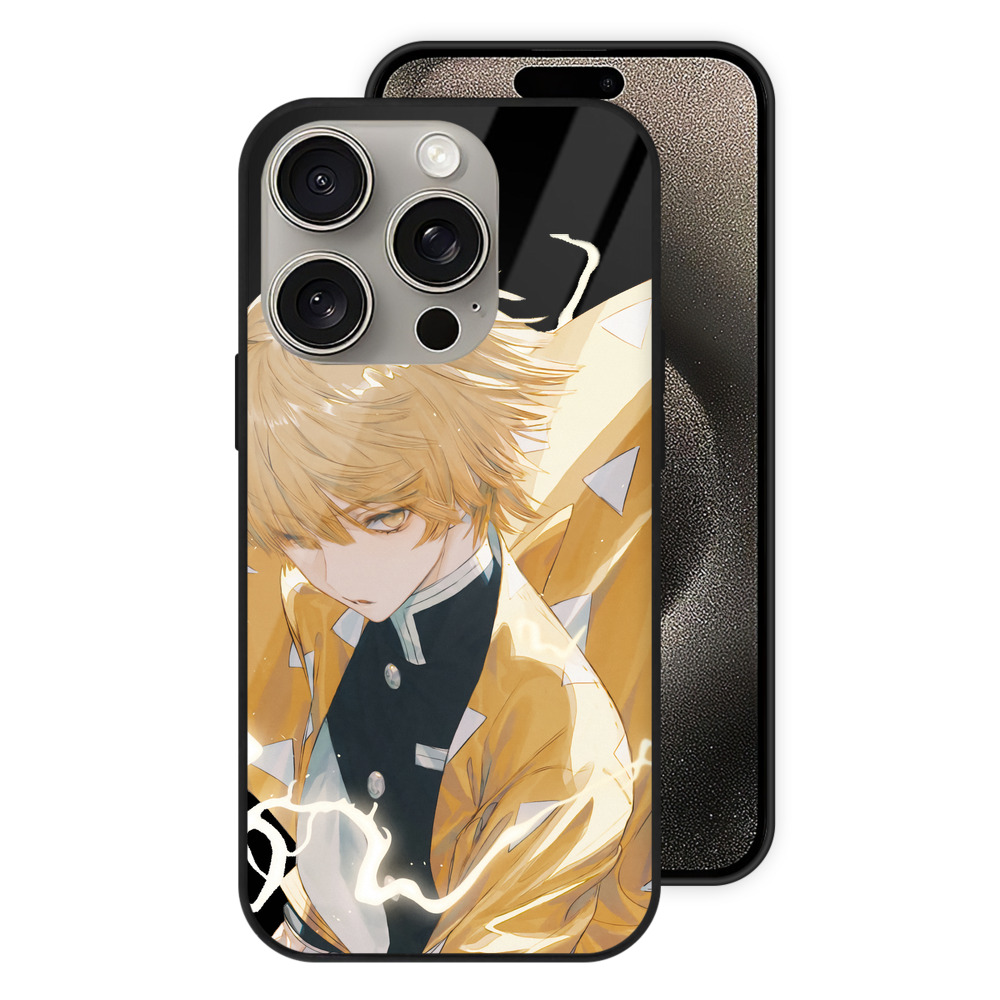（画像用） 鬼滅の刃（きめつのやいば）我妻 善逸／あがつま ぜんいつ Agatsuma Zenitsu 【iPhone15Pro対応】スマホケース 耐衝撃＆黄変防止 背面ガラス