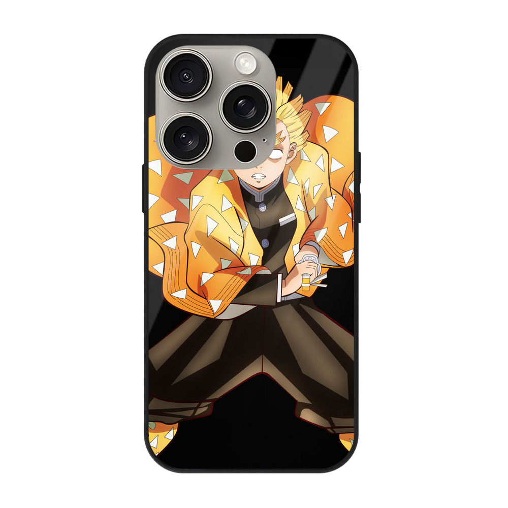 （画像用） 鬼滅の刃（きめつのやいば）我妻 善逸／あがつま ぜんいつ Agatsuma Zenitsu 【iPhone15Pro対応】スマホケース 耐衝撃＆黄変防止 背面ガラス