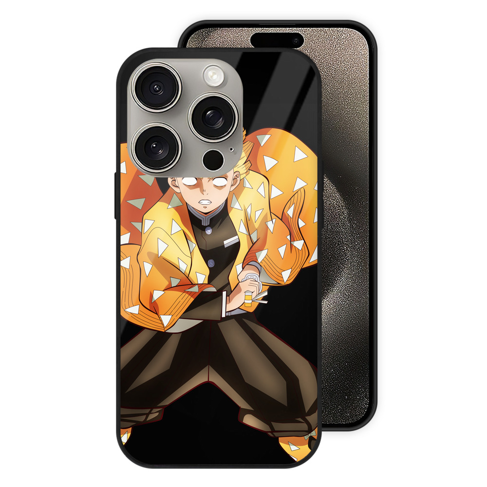 （画像用） 鬼滅の刃（きめつのやいば）我妻 善逸／あがつま ぜんいつ Agatsuma Zenitsu 【iPhone15Pro対応】スマホケース 耐衝撃＆黄変防止 背面ガラス