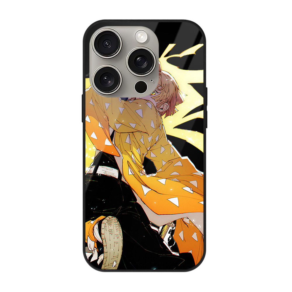 （画像用） 鬼滅の刃（きめつのやいば）我妻 善逸／あがつま ぜんいつ Agatsuma Zenitsu 【iPhone15Pro対応】スマホケース 耐衝撃＆黄変防止 背面ガラス