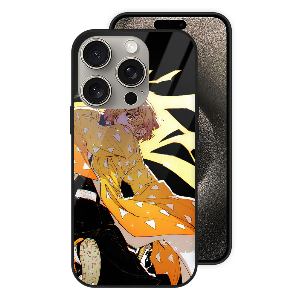（画像用） 鬼滅の刃（きめつのやいば）我妻 善逸／あがつま ぜんいつ Agatsuma Zenitsu 【iPhone15Pro対応】スマホケース 耐衝撃＆黄変防止 背面ガラス