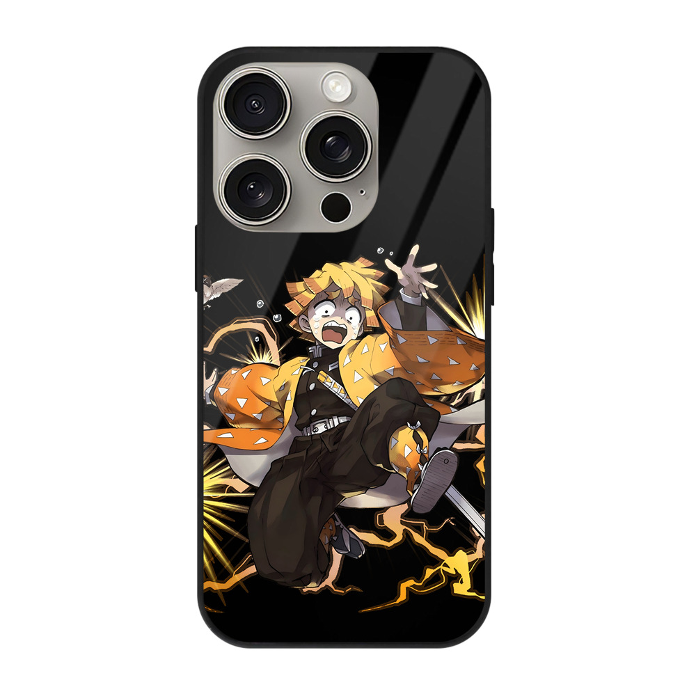 （画像用） 鬼滅の刃（きめつのやいば）我妻 善逸／あがつま ぜんいつ Agatsuma Zenitsu 【iPhone15Pro対応】スマホケース 耐衝撃＆黄変防止 背面ガラス