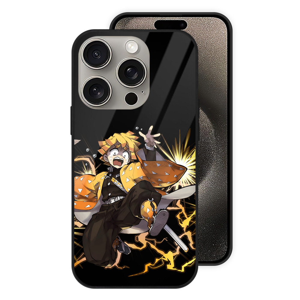 （画像用） 鬼滅の刃（きめつのやいば）我妻 善逸／あがつま ぜんいつ Agatsuma Zenitsu 【iPhone15Pro対応】スマホケース 耐衝撃＆黄変防止 背面ガラス
