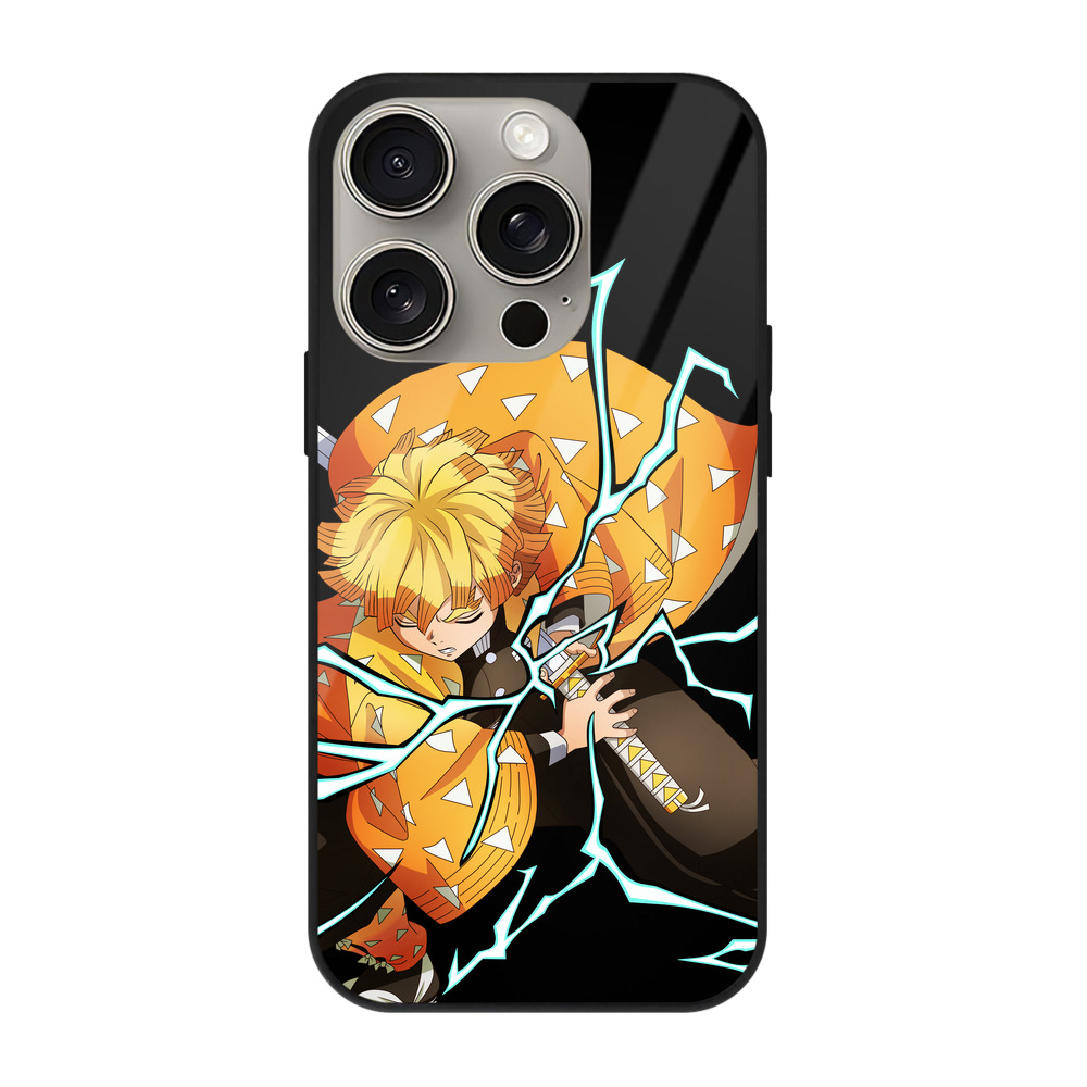 （画像用） 鬼滅の刃（きめつのやいば）我妻 善逸／あがつま ぜんいつ Agatsuma Zenitsu 【iPhone15Pro対応】スマホケース 耐衝撃＆黄変防止 背面ガラス